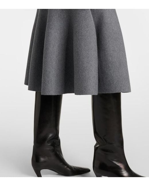 Khaite Gray Odil Knitted Wool-Blend Midi Skirt