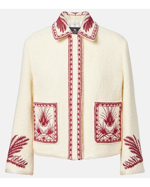 Etro Natural Embroidered Wool Boucle Jacket