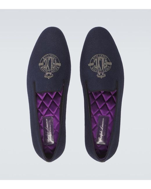 Ralph Lauren Blue Alonzo Embroidered Linen Loafers for men