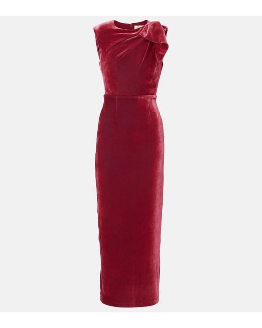 Roland Mouret Bow-Detail Velvet Maxi Dress in Red | Lyst