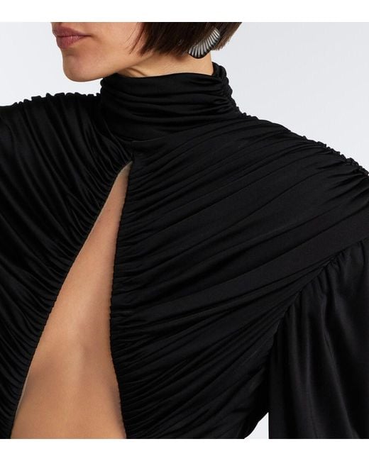 David Koma Black Cutout Ruched Jersey Gown