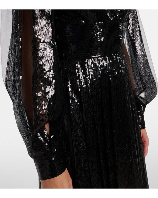 Elie Saab Black Sequined Tulle Maxi Dress