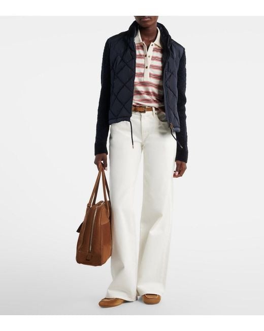 Moncler Blue Down-Paneled Cotton-Blend Cardigan