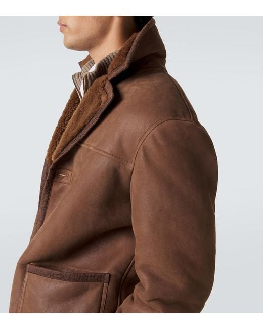 Etro Brown Shearling-Trimmed Leather Jacket for men