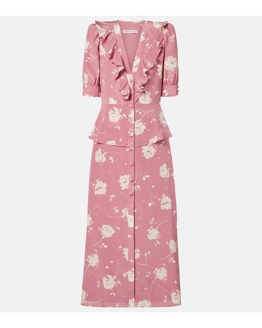 Robe Midi En Soie A Fleurs Alessandra Rich en coloris Pink