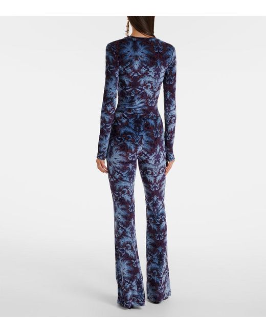 Etro Blue Printed Crepe High-Rise Flared Pants