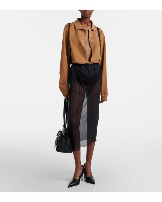 Prada Brown Oversized Cotton Pique Polo Shirt