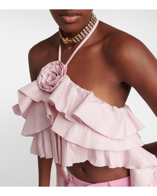 Blumarine Pink Ruffled Halterneck Crop Top