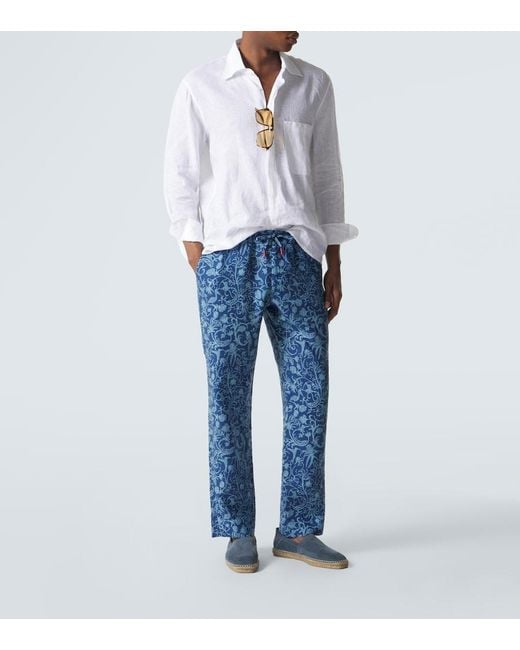 Kiton Bedruckte Hose Aus Leinen in Blue für Herren