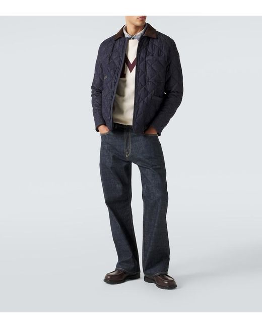 Moncler Blue Quilted Denim Down Jacket for men