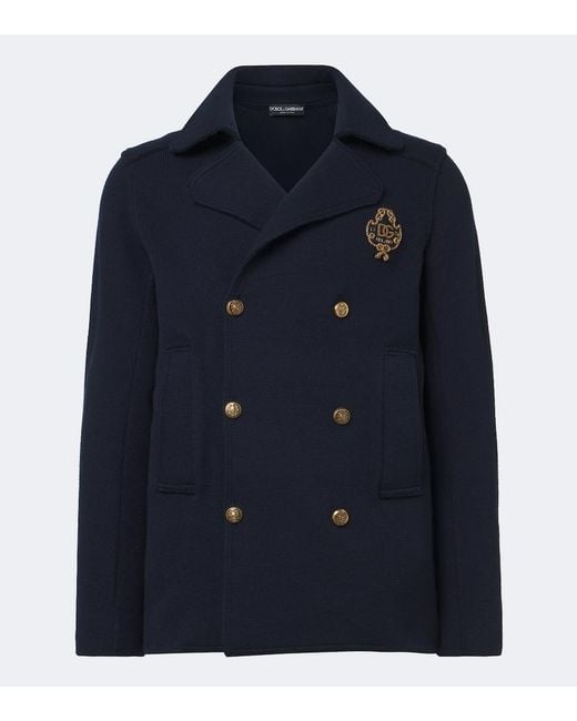 Dolce & Gabbana Blue Dg Knitted Cotton Blazer for men