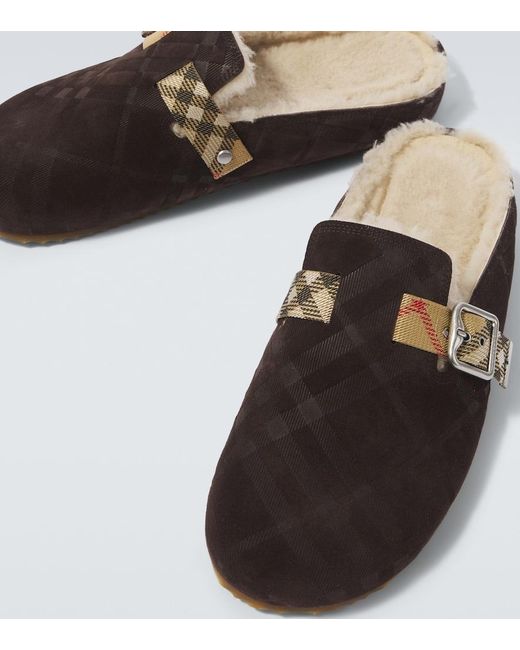 Burberry Brown Urchin Shearling-Lined Suede Clogs for men