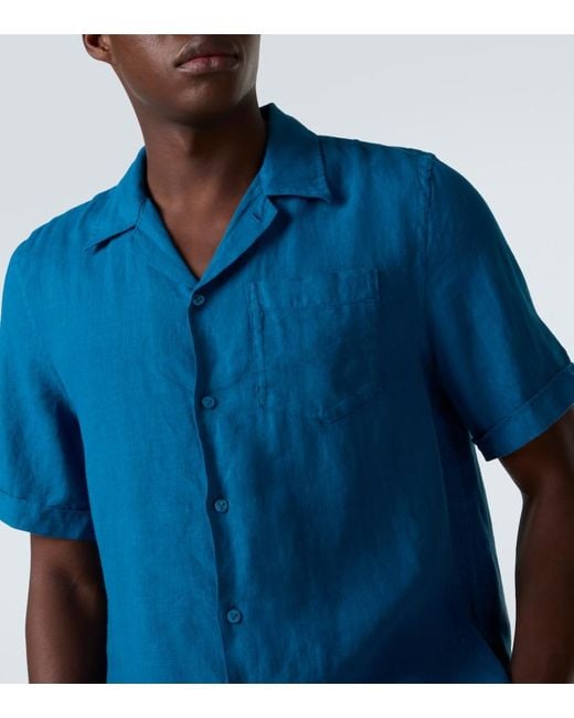 Vilebrequin Blue Charli Linen Bowling Shirt for men