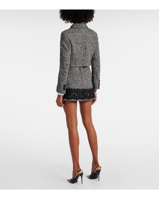 Dolce & Gabbana Gray Lace-Trimmed Tweed Miniskirt