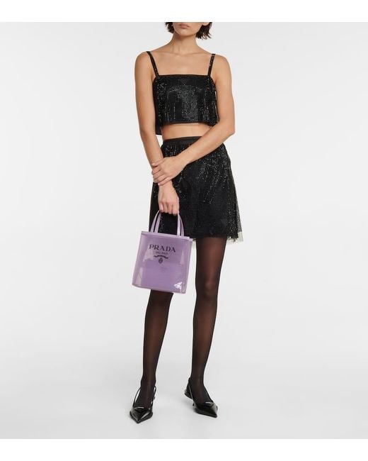 Prada Purple Logo Sequined Tote
