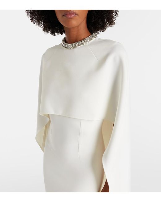 Roland Mouret White Crystal-Embellished Caped Crepe Gown