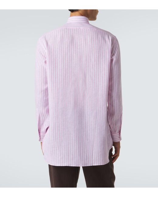 Charvet Pink Striped Linen Shirt for men
