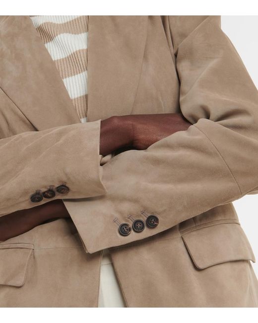 Brunello Cucinelli Natural Embellished Suede Blazer
