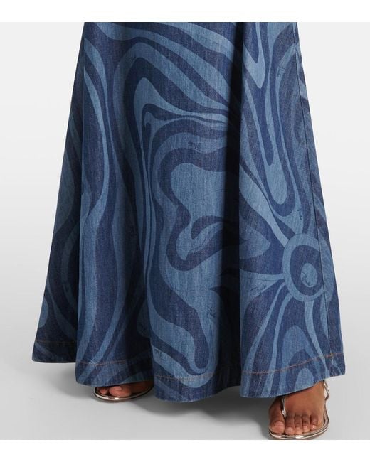 Emilio Pucci Blue Marmo High-Rise Denim Maxi Skirt