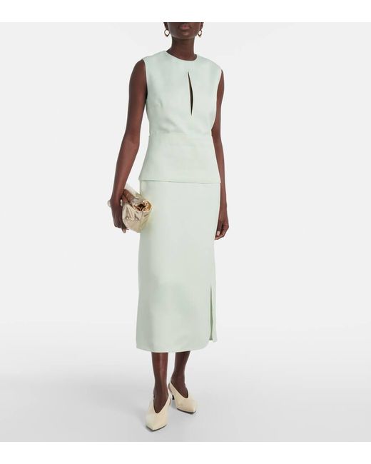 Jil Sander White Midikleid Aus Satin