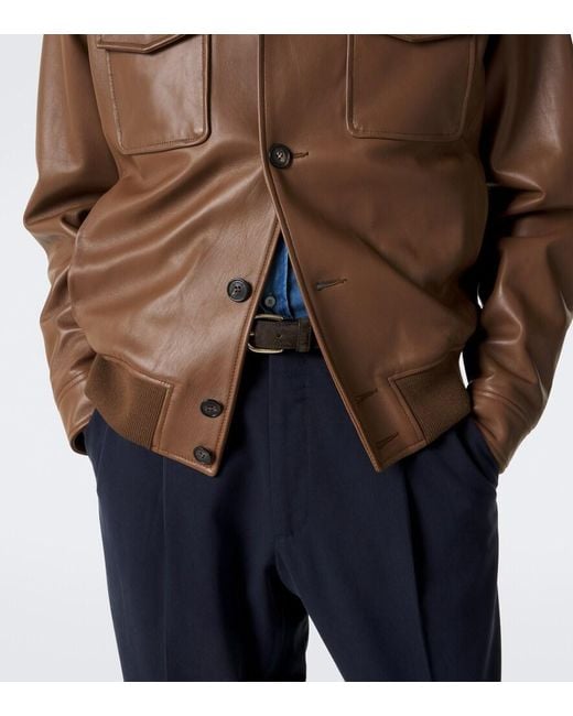 Slowear Brown Leather Bomber Jacket for men