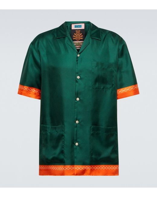 Camisa de saten de seda Gucci de hombre de color Green
