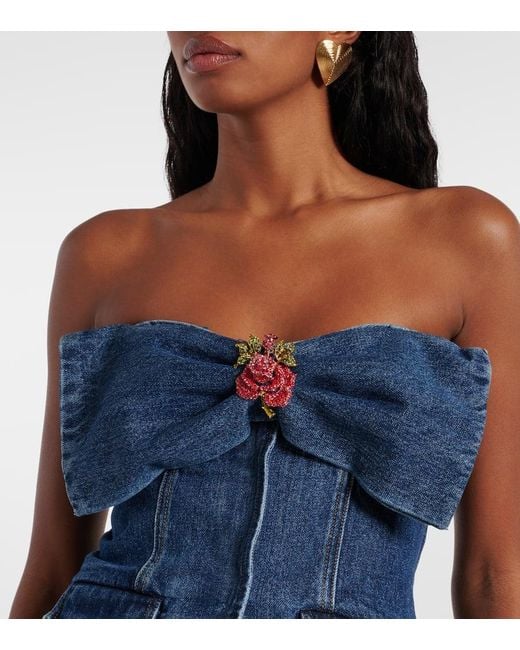 Self-Portrait Blue Verziertes Top Aus Denim