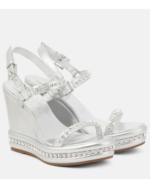 Christian Louboutin White Pyrastrass Metallic Leather Wedge Sandals