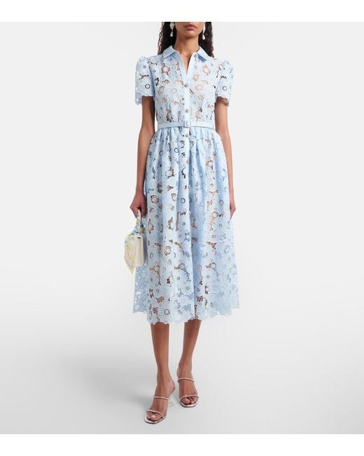 Self-Portrait Blue Belted Lace Shirt Dress