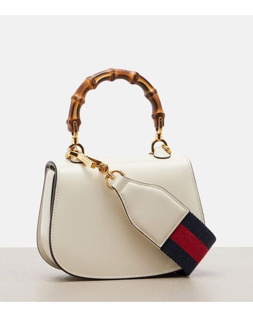 Gucci White Bamboo 1947 Mini Leather Top-Handle Bag