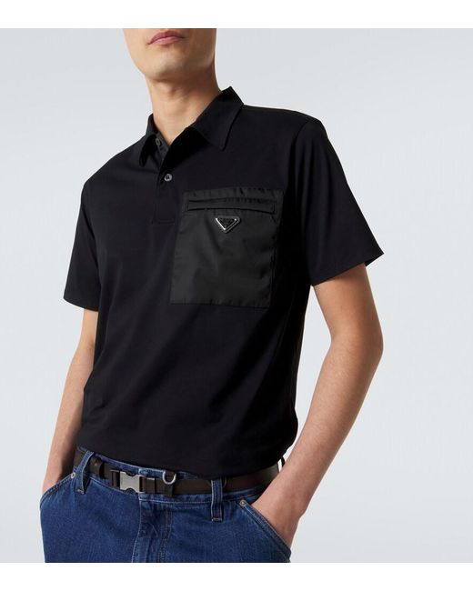 Prada Black Re-Nylon-Trimmed Cotton-Blend Polo Shirt for men