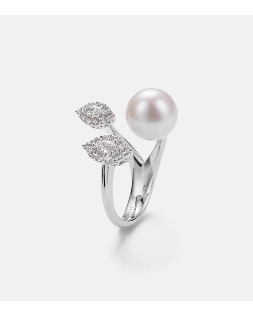 YEPREM White Pearlescent 18Kt Ring With Diamonds And Pearl