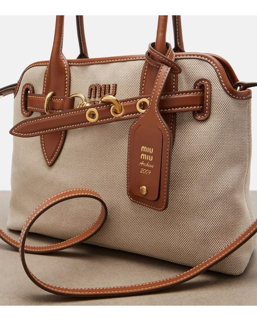Miu Miu Brown Aventure Small Canvas Tote Bag