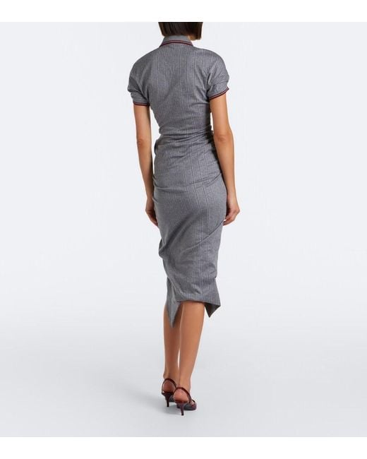 Vivienne Westwood Gray Pulling Striped Ruched Cotton Midi Dress