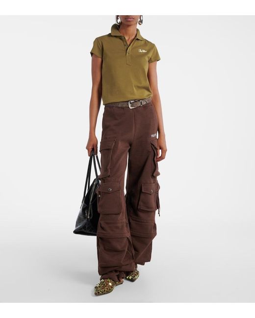 The Attico Green Logo Cropped Cotton Jersey Polo Shirt