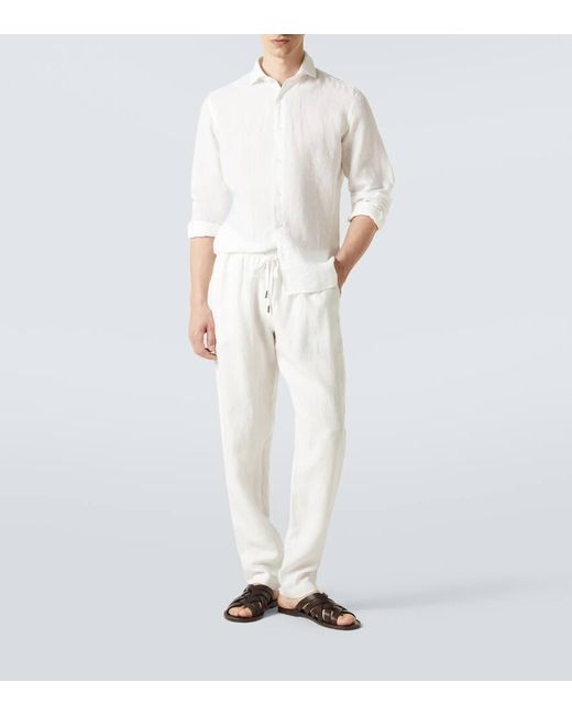 Thom Sweeney White Linen Straight Pants for men