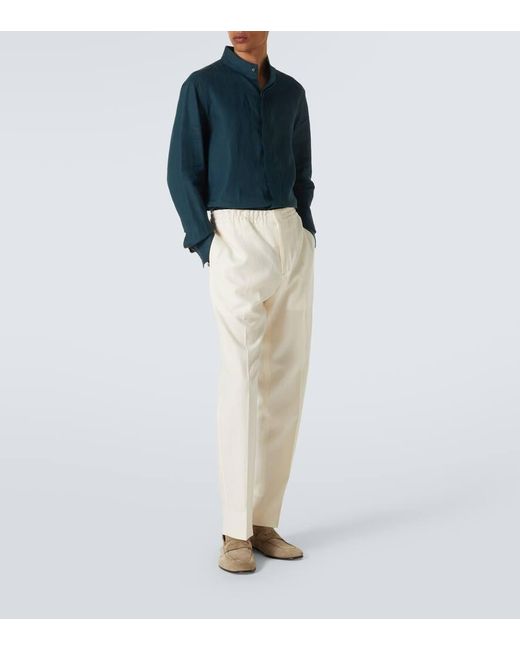 Zegna White Linen Straight Pants for men