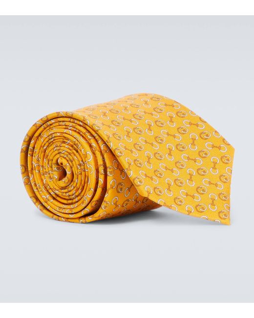 Gucci Yellow Morsie 7cm Printed Silk-twill Tie for men
