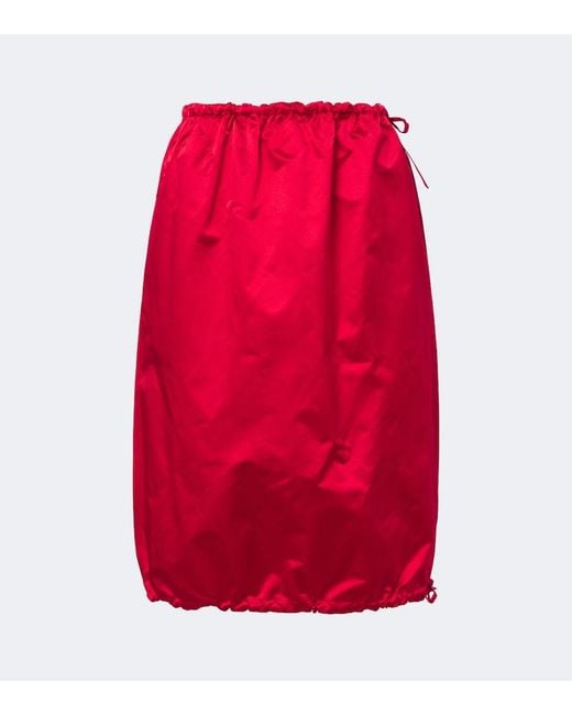 Prada Red Silk Satin Midi Skirt