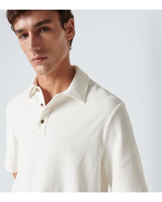 Loro Piana White Murano Cotton And Silk Velour Polo Shirt for men