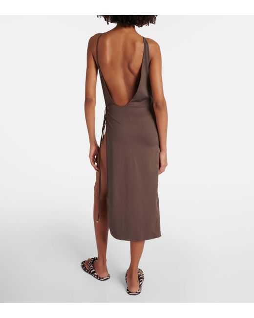 The Attico Brown Side-slit Gathered Midi Dress