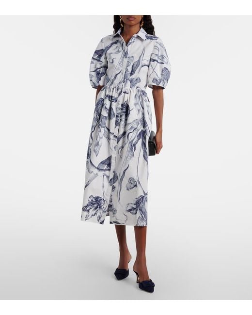 Erdem Blue Floral Cotton Poplin Shirt Dress