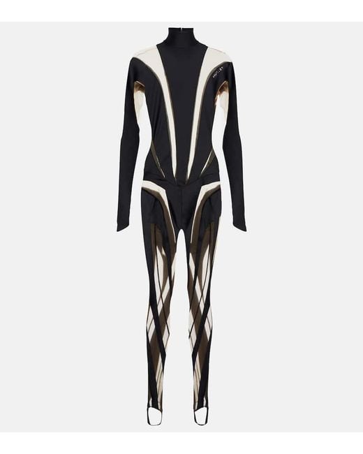 Mugler Black Paneled High Neck Mesh Jumpsuit