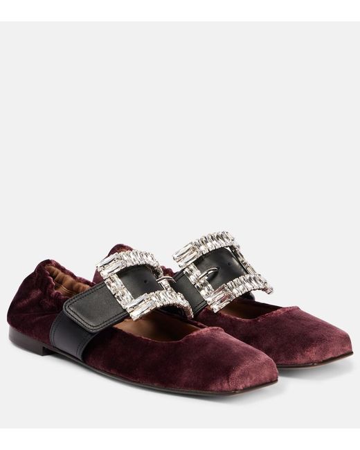 Dolce & Gabbana Brown Verzierte Ballerinas Aus Samt Mit Leder