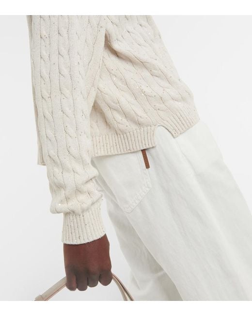 Brunello Cucinelli White Cable-Knit Cotton-Blend Polo Sweater