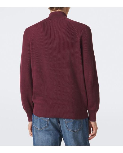 Brunello Cucinelli Red Ribbed-Knit Cotton Sweater for men