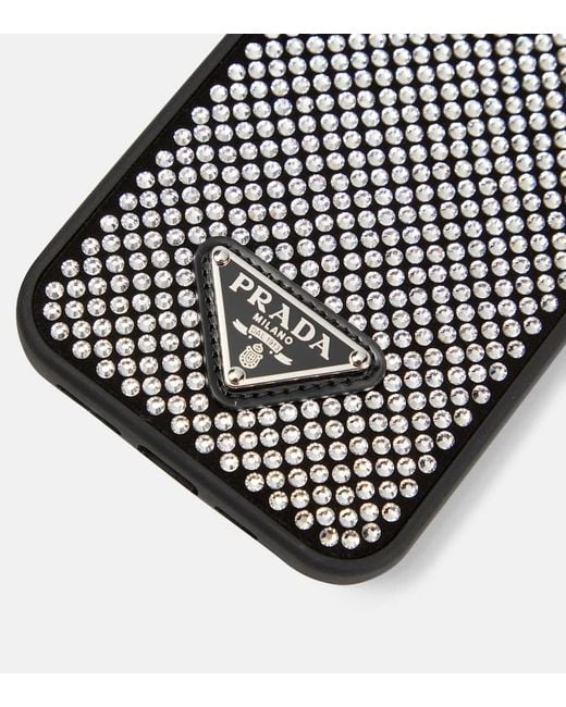 Prada Crystal-Embellished Iphone 13 Case in Black Lyst UK