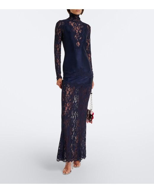 Rabanne Blue Lace High Neck Maxi Dress