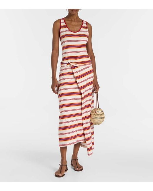 Rabanne Red Striped Cotton-Blend Jersey Maxi Dress