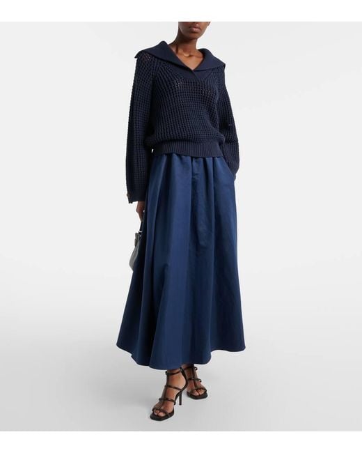 Brunello Cucinelli Blue Cotton-Blend Polo Sweater